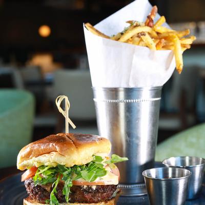 Angus beef burger with truffle fries.