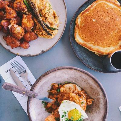 Different dishes served, top view