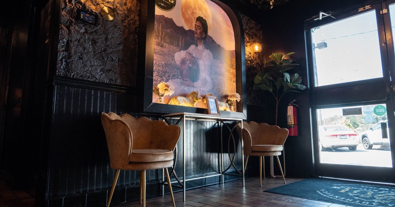 Interior, two cozy chairs at the entrance
