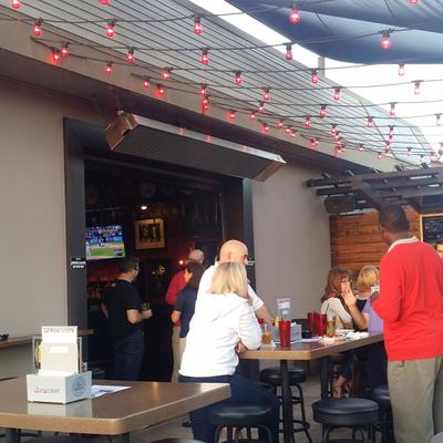 Guests in Outdoor Patio seating with social distancing in place