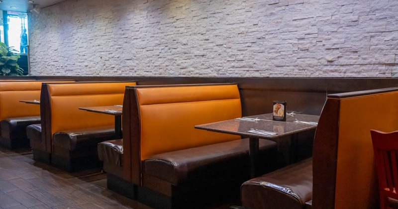 Interior, restaurant booths in dining area