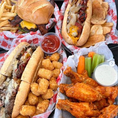 Miscellany of food from the menu, top view.