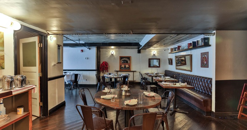 Interior, seating area with tables and chairs