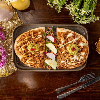 Pork Shoulder tostada, top view.