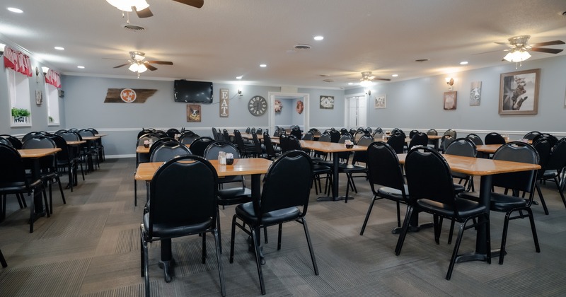 Dining area, tables and seats