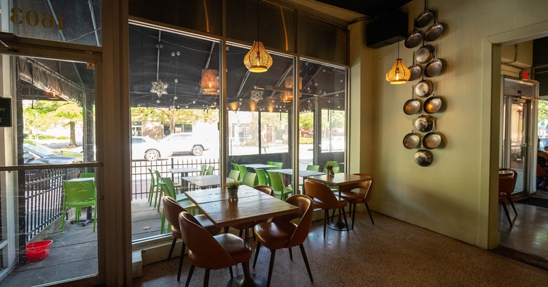 Interior, tables ready for guests