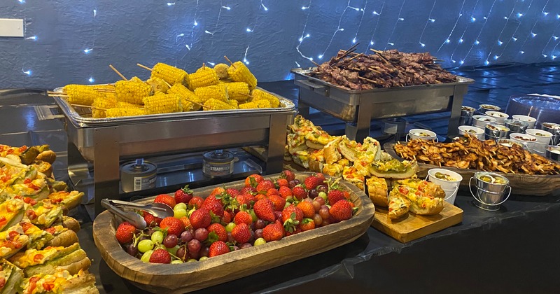 Buffet spread featuring a variety of food items