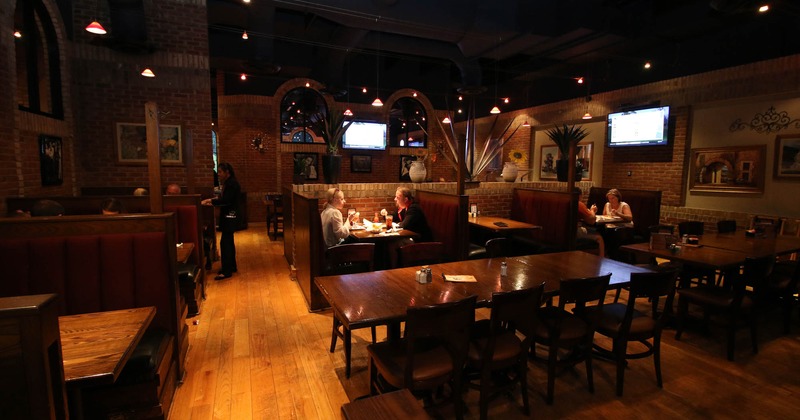 Interior area with booths and dining tables