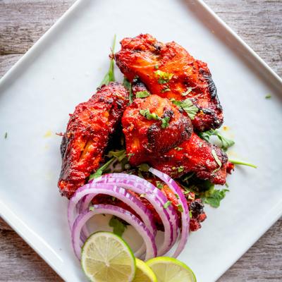 Tandoori chicken wings, top view.