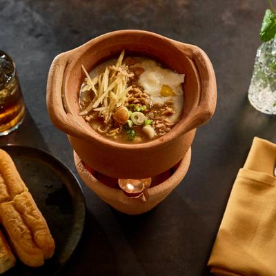 Garlic Pork Congee w Chinese Doughnut.
