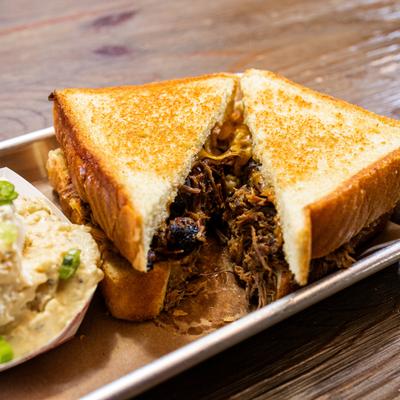 Brisket grilled cheese sandwich.