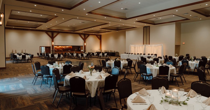 Inside, banquet hall, dining tables, decoration