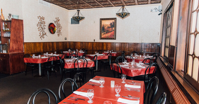 Interior, tables ready for guests
