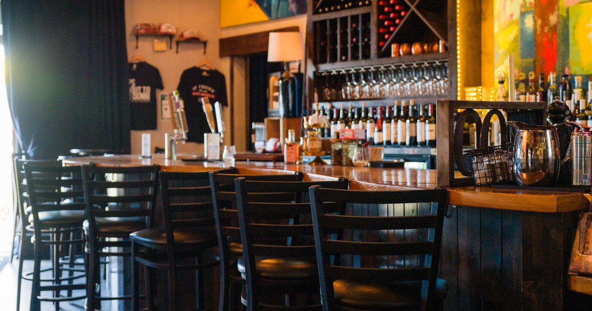 Interior, bar area, bar and bar stools
