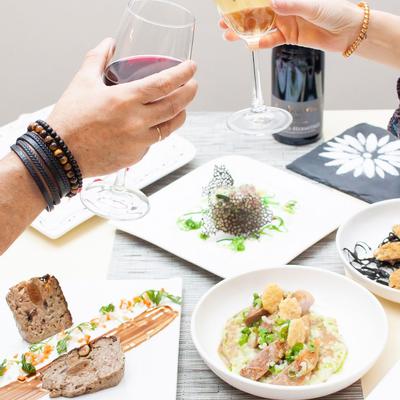 Customers having food and wine.