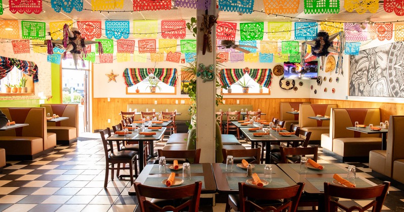 Interior, tables ready for guests