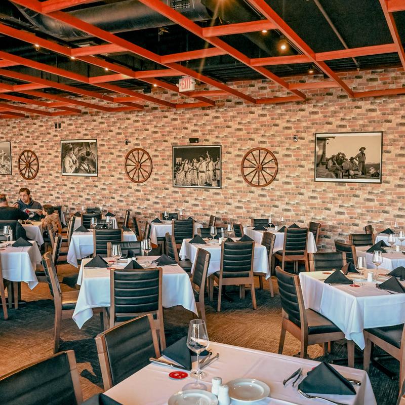 View of a dining area, pictures on the walls
