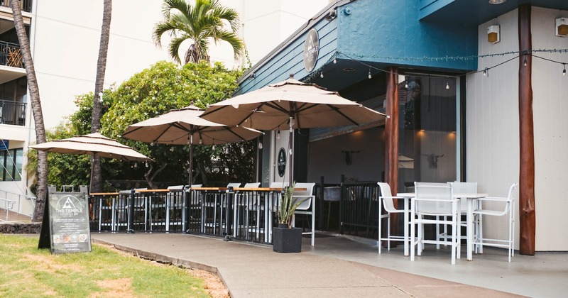 Exterior, tables, chairs and parasols