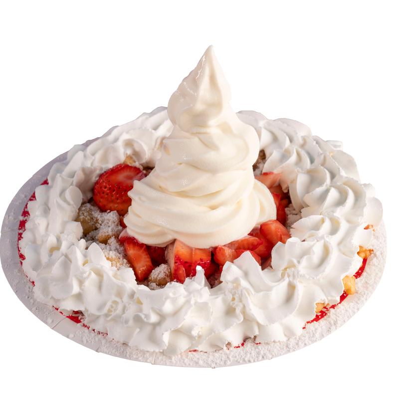 JUMBO FUNNEL CAKE WITH STRAWBERRIES AND WHIPPED CREAM AND ICE CREAM photo
