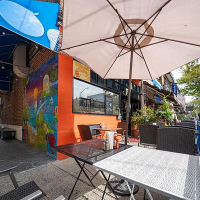 The outdoor seating area of Zorbas.