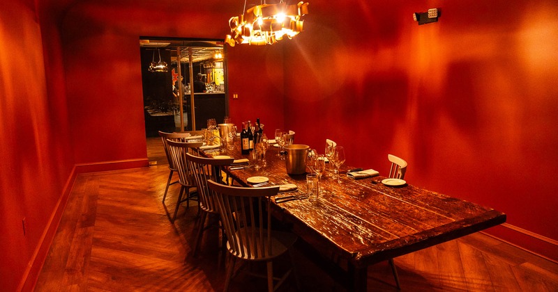 Interior, separate seating area with a long table