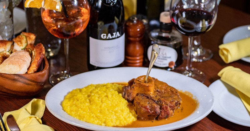Braised veal shank served with saffron risotto milanese