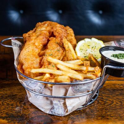 Fish and chips with a side of dip