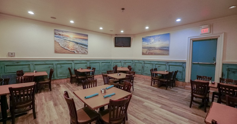 Interior, diner area, tables, chairs