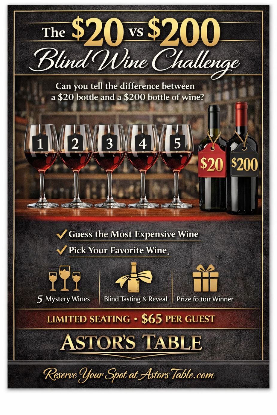 $20 vs $200 Blind Wine Challenge at Astor’s Table event photo