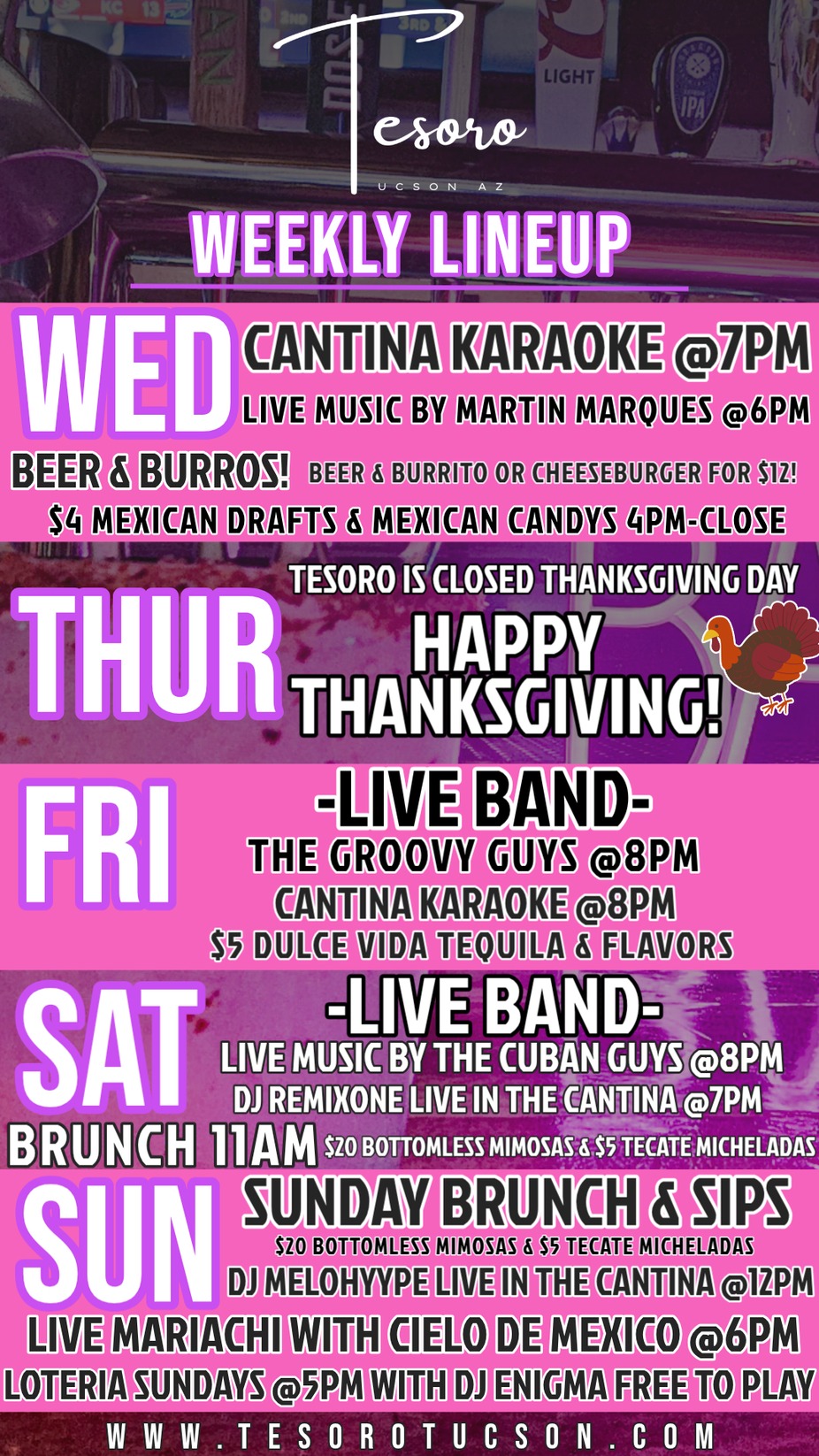 TESORO WEEKLY LINEUP event photo