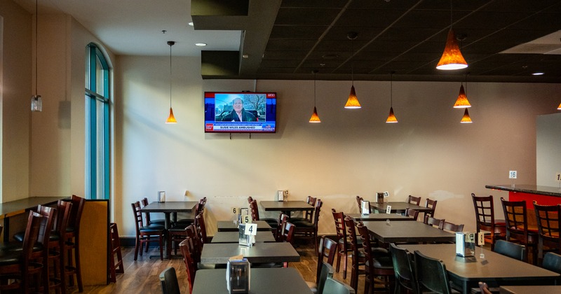 Interior, diner area, tables, chairs