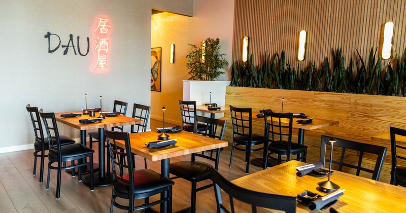 Inside, seating area with tables and chairs