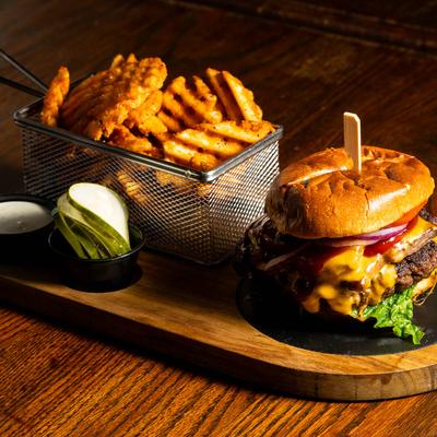 Hamburger with fries