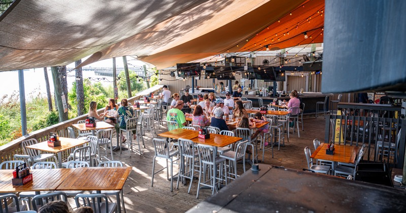 Exterior, bar and seating area