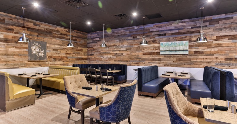 Nicely done interior dining area with set tables