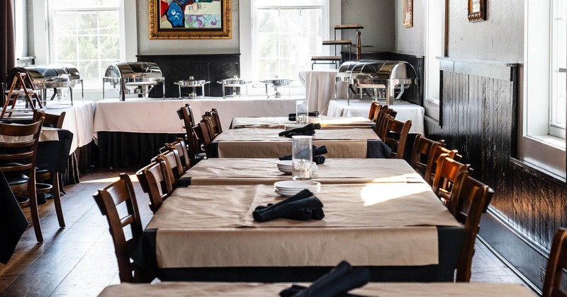 Interior, table set for guests