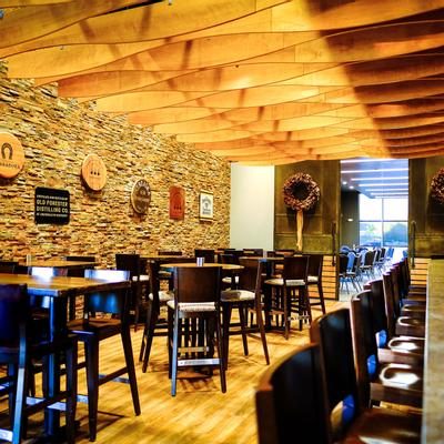 Interior. high tables and chairs.