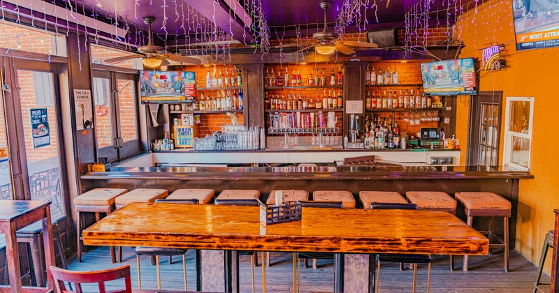 Interior, bar area with stools