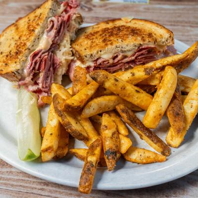 Reuben sandwich and fries.