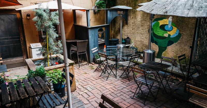 Exterior, tables and chairs ready for guests