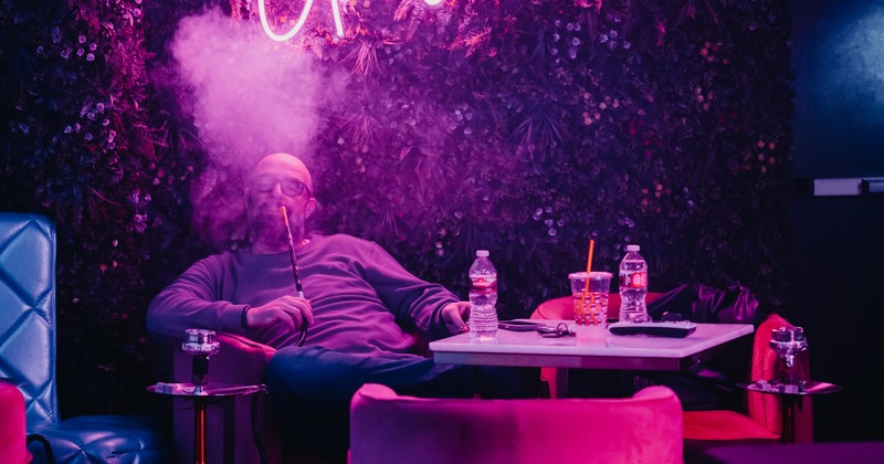 Seating area with colorful moody lightning