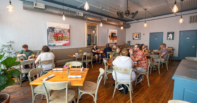 Interior space, dining area with guests enjoying their food