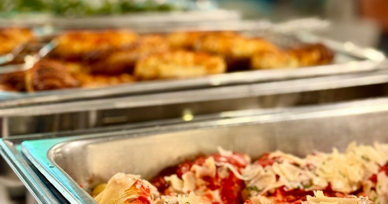 Buffet setting with various dishes