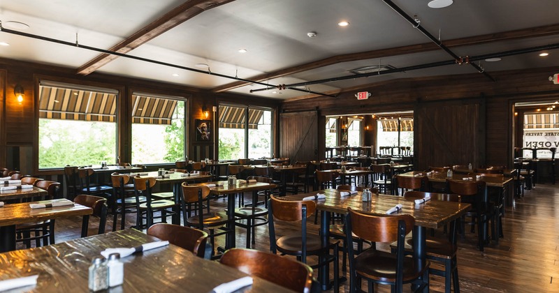 Interior seating area with chairs and tables