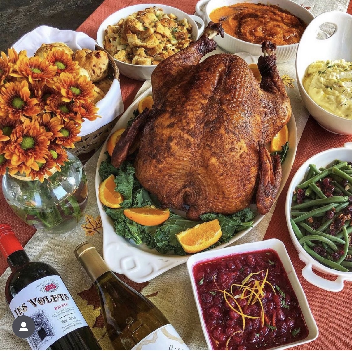 turkey and sides on a table