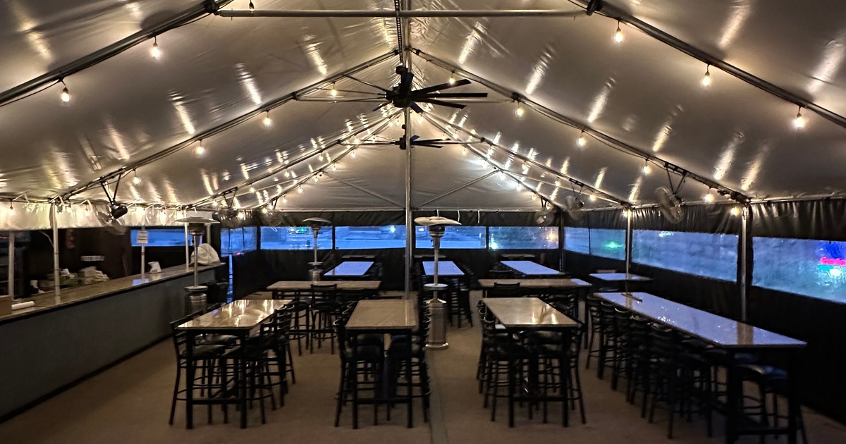 Skybar seating space with canopy cover