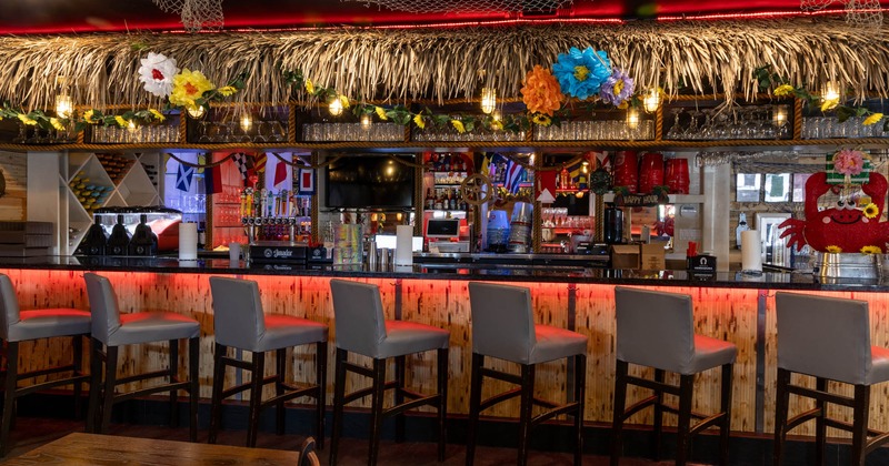 Interior, bar area, bar and bar stools