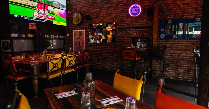 Interior dining space, tables and chairs