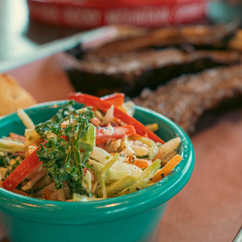 Ribs platter, side of coleslaw closeup