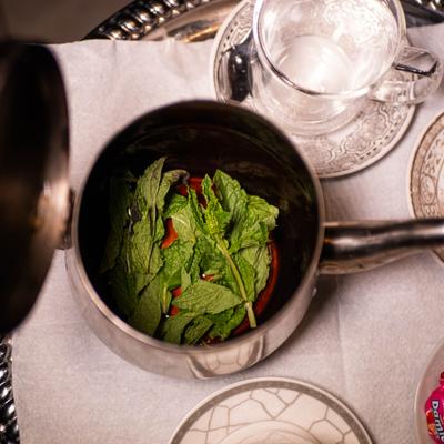Mint tea in a teapot.
